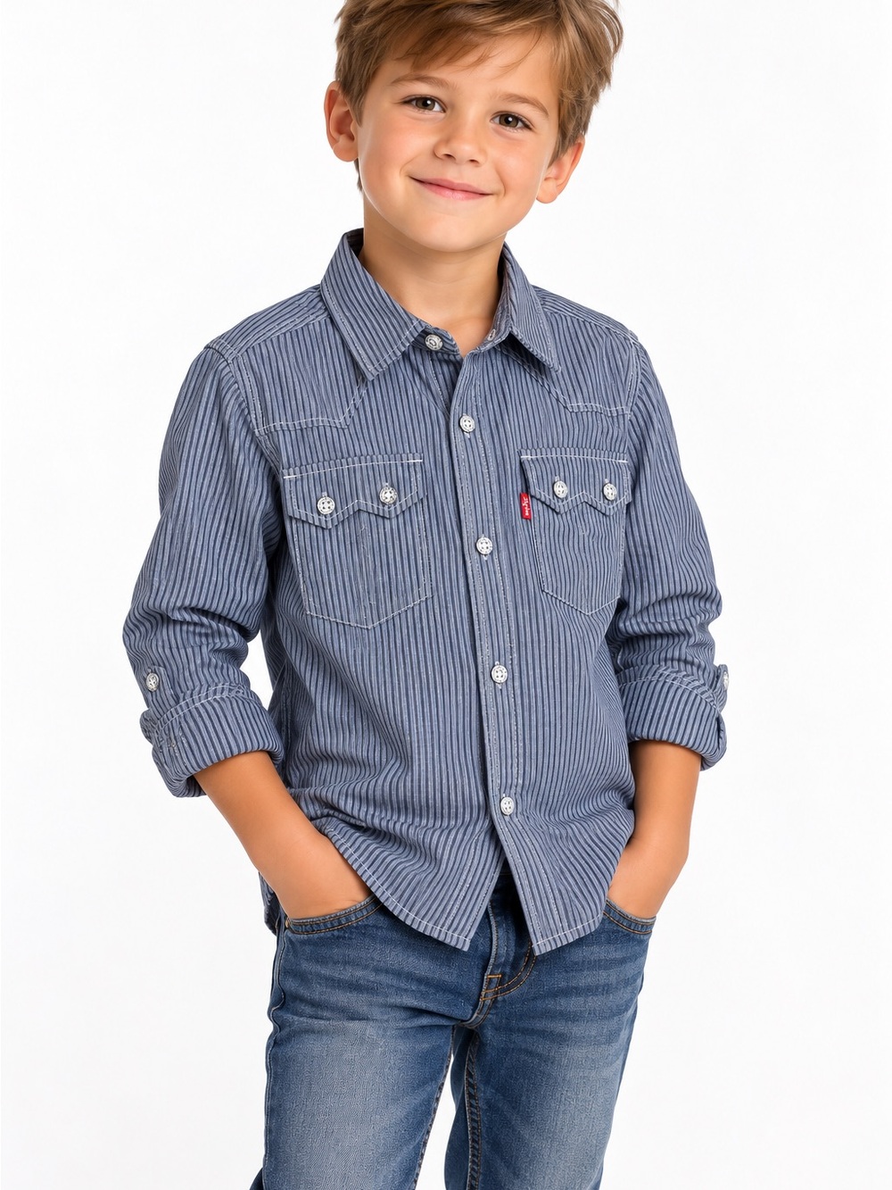 Boys Levi’s Striped Long Sleeve Button Down Shirt Size 6